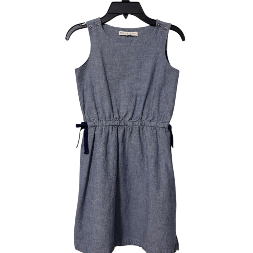 Hope & Henry Girls' Sleeveless Chambray Drawstring Dress - Blue